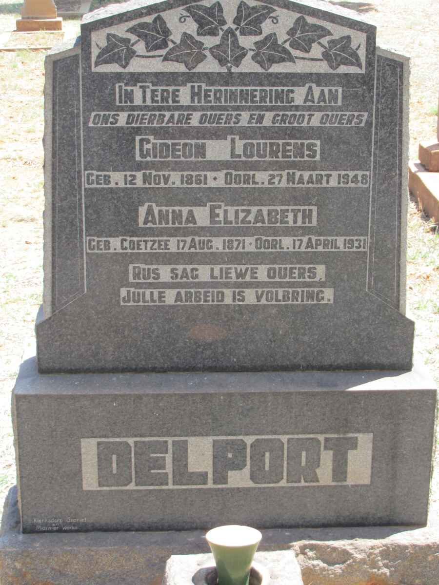 DELPORT Gideon Lourens 1861-1948 &amp; Anna Elizabeth COETZEE 1871-1931