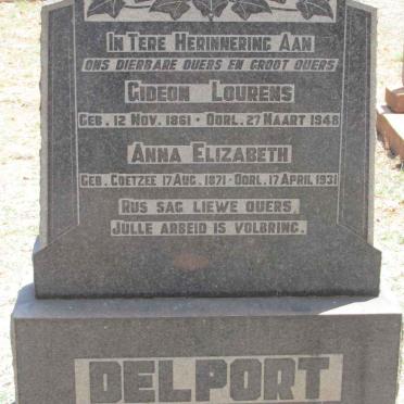 DELPORT Gideon Lourens 1861-1948 &amp; Anna Elizabeth COETZEE 1871-1931