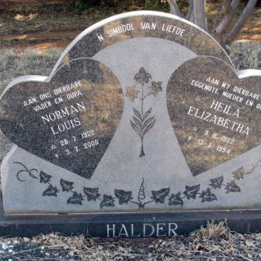 HALDER Norman Louis 1922-2005 &amp; Heila Elizabetha 1922-1994