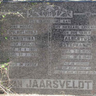 JAARSVELDT Albertus Stephanus 1903-1946 &amp; Wilhelmina Christina CRONJE 1907-1980