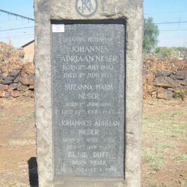 NESER Johannes Adriaan 1860-1933 &amp; Suzanna Maria 1894-1943 :: NESER Johannes Adriaan 1922-1943 :: DUFF Elsie nee NESER 1924-