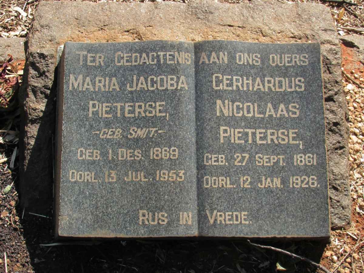 PIETERSE Gerhardus Nicolaas 1861-1926 &amp; Maria Jacoba SMIT 1869-1953