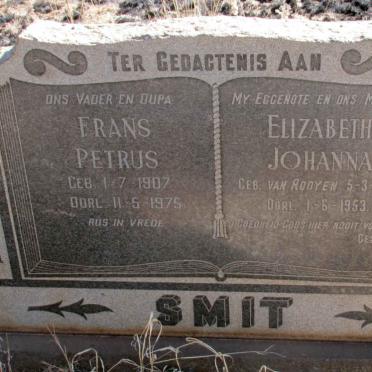 SMIT Frans Petrus 1907-1975 &amp; Elizabeth Johanna VAN ROOYEN 1908-1953