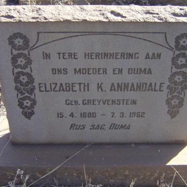 ANNANDALE Elizabeth K. nee GREYVENSTEIN 1880-1962