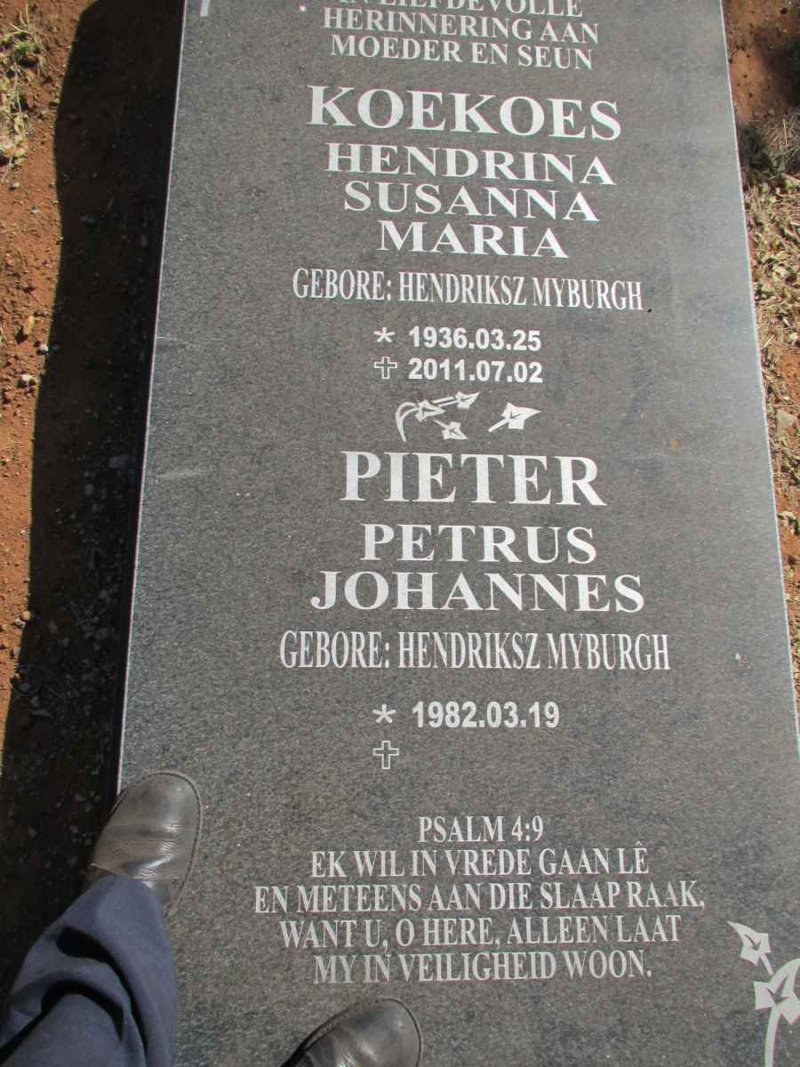 ? Hendrina Susanna Maria nee HENDRIKSZ MYBURGH 1936-2011 :: MYBURGH Petrus Johannes, Hendriksz 1982-