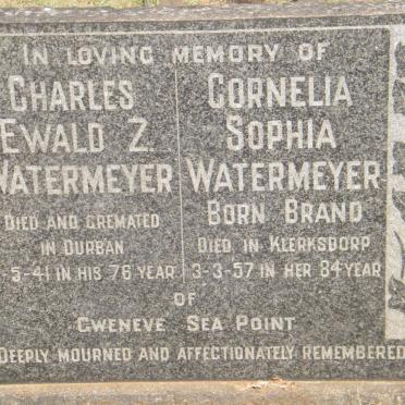 WATERMEYER Charles Ewald Z. -1941 &amp; Cornelia Sophia BRAND -1957