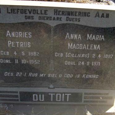 TOIT Andries Petrus, du 1882-1952 &amp; Anna Maria Magdalena CILLIERS 1887-1971