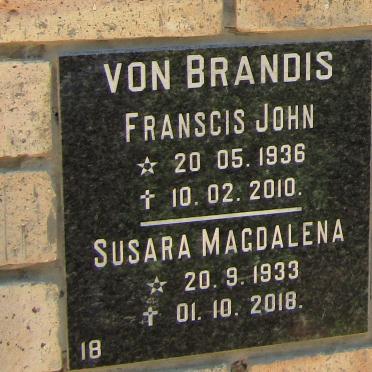 BRANDIS Franscis John, von 1936-2010 &amp; Susanna Magdalena 1933-2018
