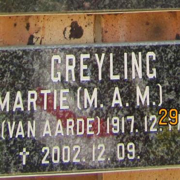 GREYLING M.A M. nee van AARDE 1917-2002