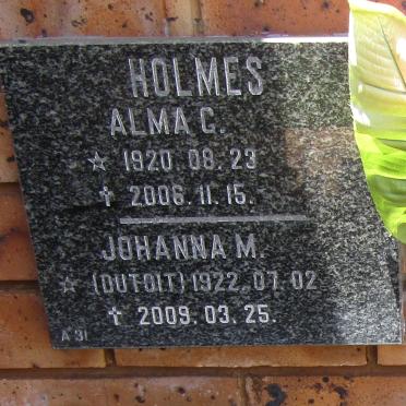 HOLMES Alma G. 1920-2006 &amp; Johanna M. DU TOIT 1922-2009