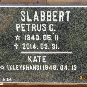 SLABBERT Petrus G. 1940-2014 &amp; Kate KLEYNHANS 1946-