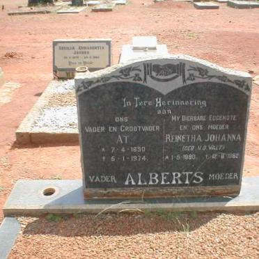 ALBERTS A.T. 1890-1974 &amp; Reinetha Johanna V.D. WALT 1890-1982