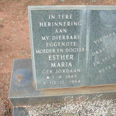 COX Esther Maria geb. JORDAAN 1945-1984