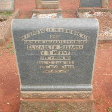 MERWE Elizabeth Susanna, v. d. geb. PRINSLOO 1921-1952