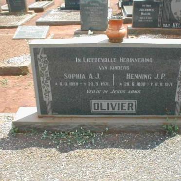 OLIVIER Henning J.P. 1888-1971 &amp; Sophia A.J. 1890-1971