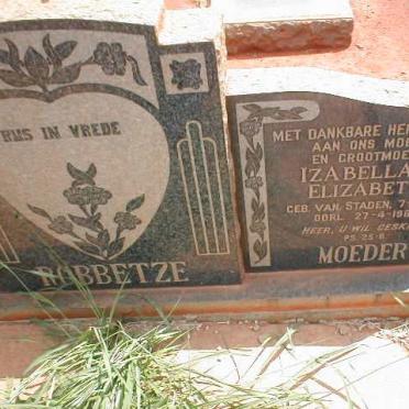 ROBBETZE Izabella Elizabetha nee VAN STADEN  1890-1968