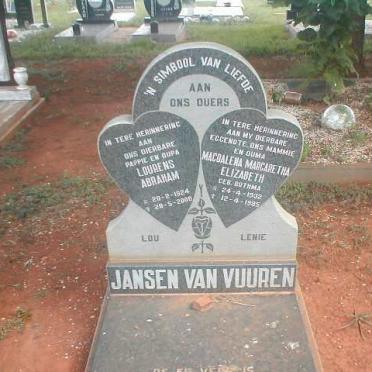 VUUREN Lourens Abraham, Jansen van 1924-2000 &amp; Magdalena Margaretha Elizabeth BOTHMA 1932-1985
