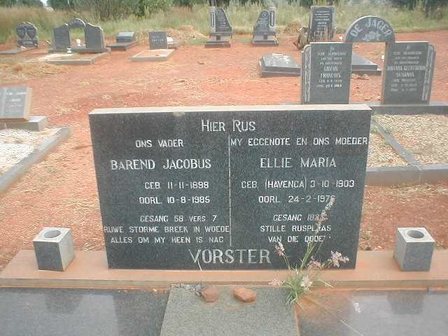 VORSTER Barend Jacobus 1898-1985 &amp; Ellie Maria HAVENGA 1903-1976