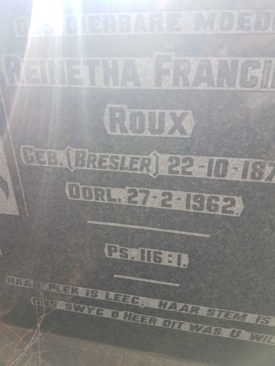 ROUX Reinetha Francina nee BRESLER 1879-1962