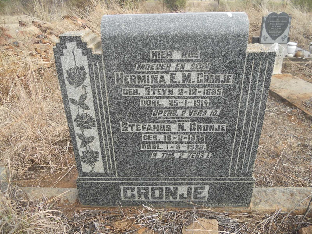 CRONJE Hermina E.M. nee STEYN 1885-1914 :: CRONJE Stefanus N. 1908-1922