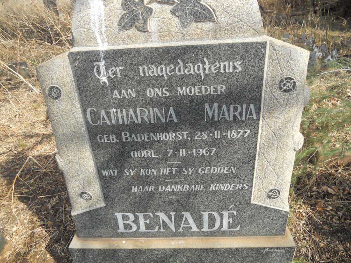 BENADE Catharina Maria nee BADENHORST 1877-1967