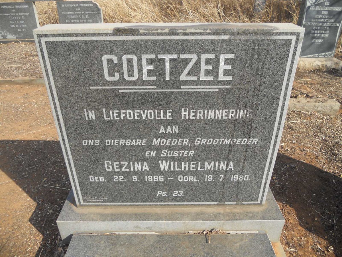 COETZEE Gezina Wilhelmina 1896-1980