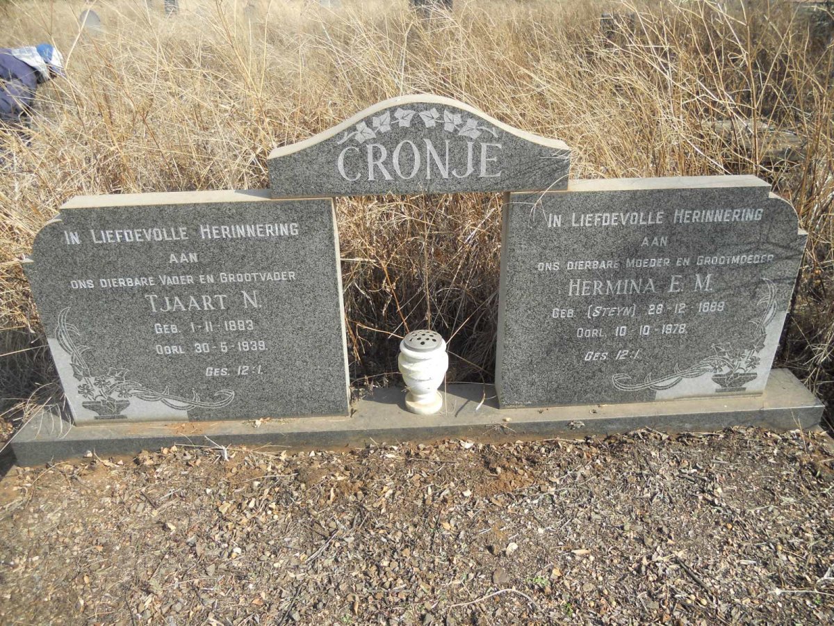 CRONJE Tjaart N. 1883-1939 &amp; Hermina E.M. STEYN 1889-1978