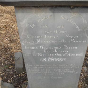 STEYN Andries Petrus 1860-1936 &amp; Gesina Welhelmina JOUBERT 1866-1903 :: STEYN Sussie