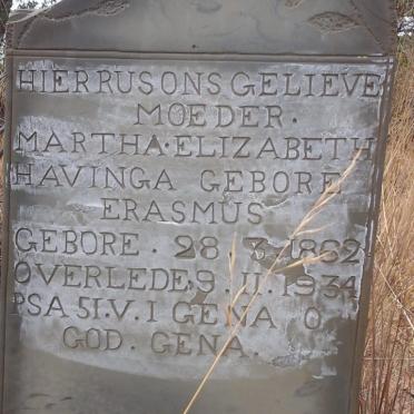 HAVINGA Martha Elizabeth nee ERASMUS 1862-1934