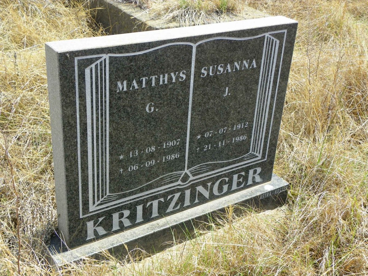 KRITZINGER Matthys G. 1907-1986 &amp; Susanna J. 1912-1986