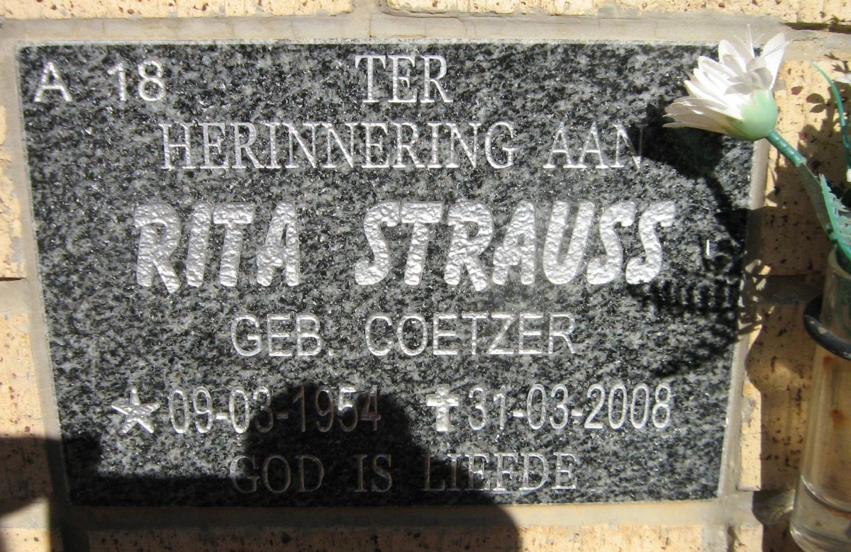 STRAUSS Rita nee COETZER 1954-2008