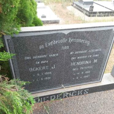 DIEDERICKS Ockert J. 1906-1991 &amp; Hendrina M. PIETERSE 1910-1987