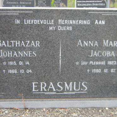 ERASMUS Balthazar Johannes 1915-1966 &amp; Anna Maria Jacoba DU PLESSIS 1923-1990