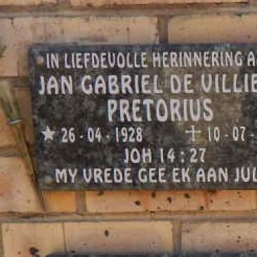 PRETORIUS Jan Gabriel de Villiers 1928-2013 &amp; Johanna Hendrina 1931-2012
