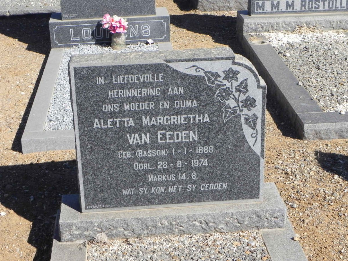 EEDEN Aletta Margrietha, van nee BASSON 1888-1974