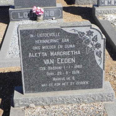 EEDEN Aletta Margrietha, van nee BASSON 1888-1974