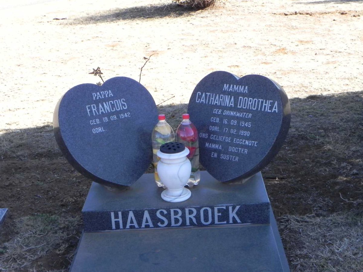 HAASBROEK Francois 1942- &amp; Catharina Dorothea DRINKWATER 1945-1990