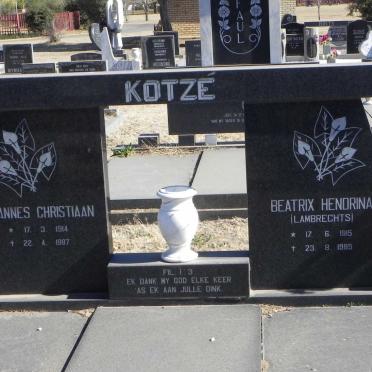 KOTZÉ Johannes Christiaan 1914-1987 &amp; Beatrix Hendrina LAMBRECHTS 1915-1985