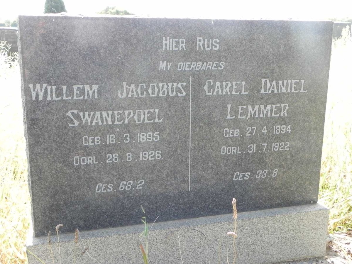 LEMMER Carel Daniel 1894-1922 :: SWANEPOEL Willem Jacobus 1895-1926