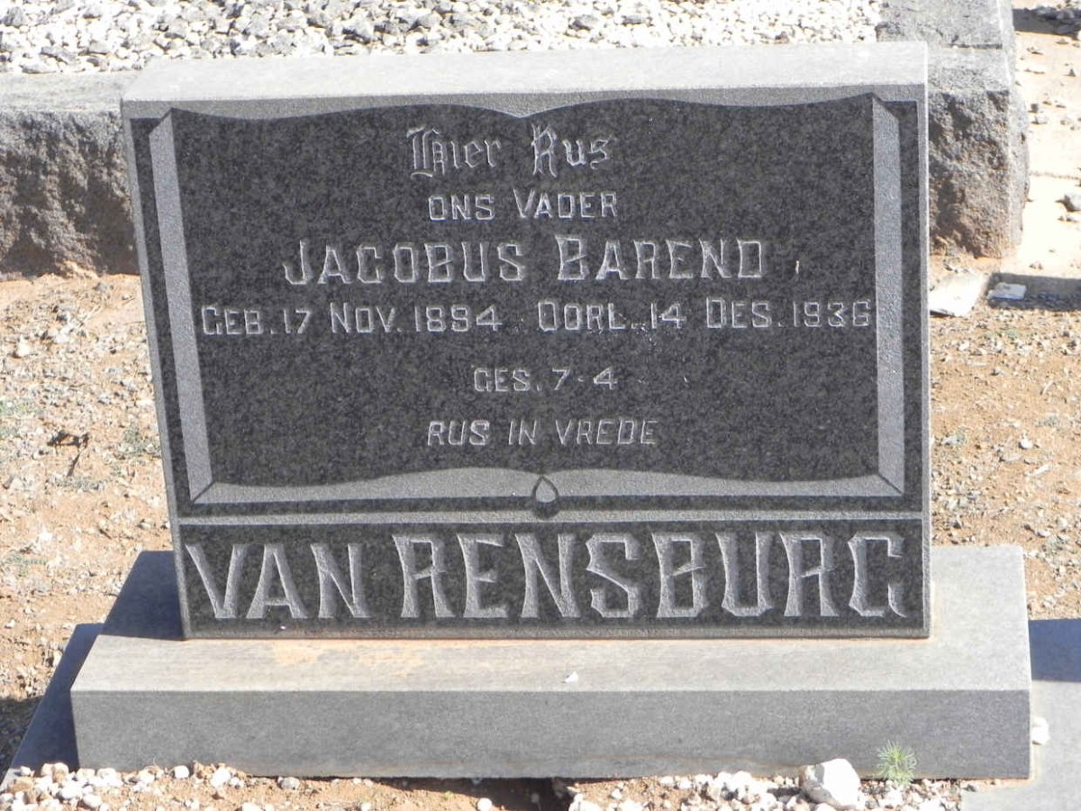 RENSBURG Jacobus Barend, van 1894-1936