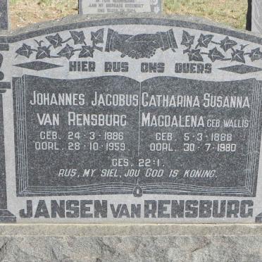 RENSBURG Johannes Jacobus, Jansen van 1886-1959 &amp; Catharina Susanna Magdalena WALLIS 1888-1980