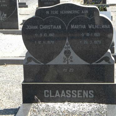 CLAASSENS Johan Christiaan 1912-1978 &amp; Martha Wilhelmina 1921-1979