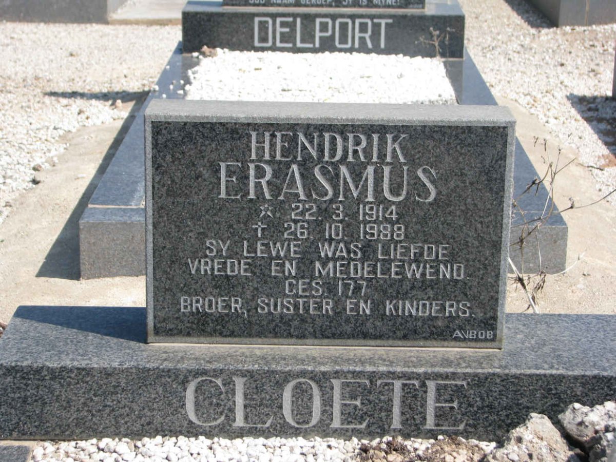 CLOETE Hendrik Erasmus 1914-1988