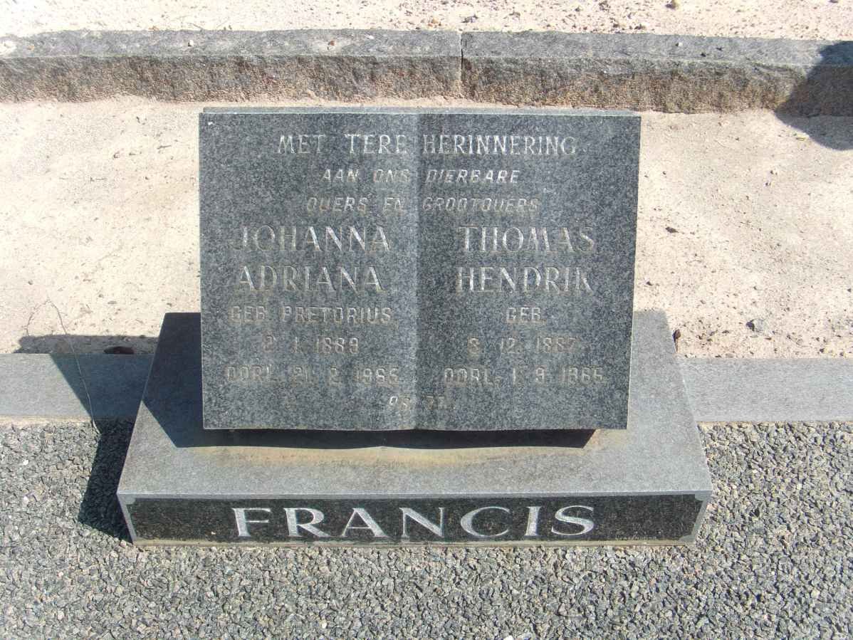 FRANCIS Thomas Hendrik ?-1966 &amp; Johanna Adriana PRETORIUS 1889-1965