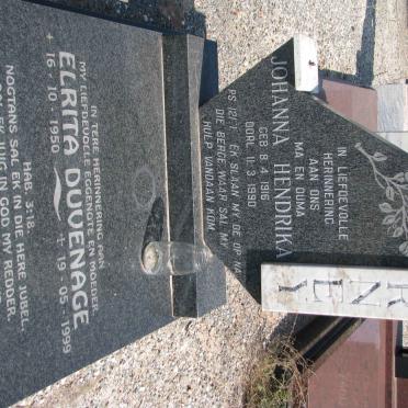 GURNEY Johanna Hendrika 1916-1990 :: DUVENAGE Elrita 1950-1999