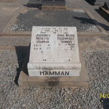 HAMMAN Johannes Nicolaas 1883-1950 &amp; Anna Maria Badenhorst VAN DER MERWE 1896-1954
