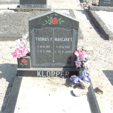 KLOPPER Thomas F. 1917-1996 &amp; Margaret 1922-2002