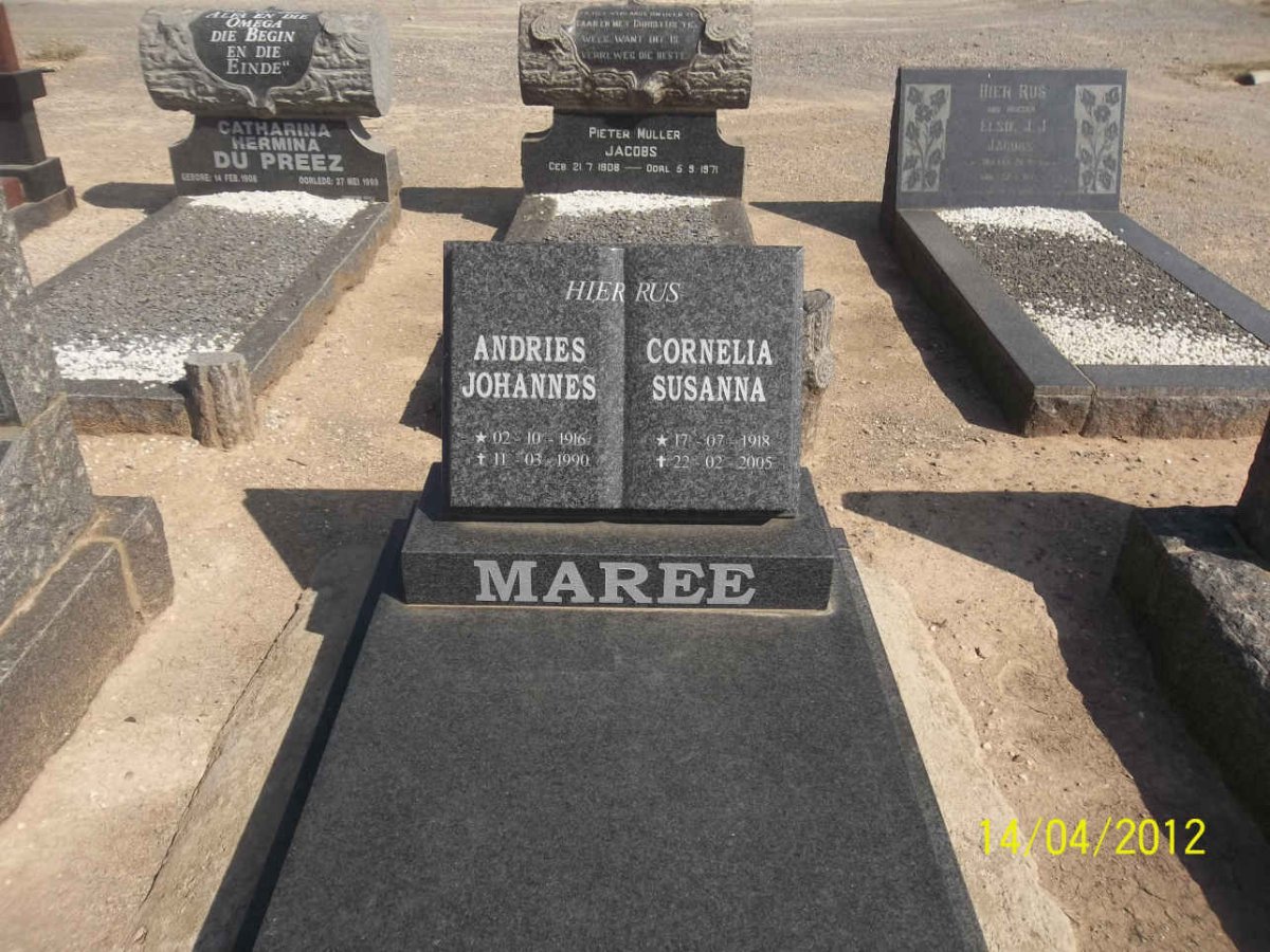 MAREE Andries Johannes 1916-1990 &amp; Cornelia Susanna 1918-2005