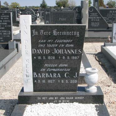 MERWE David Johannes, van der 1928-1987 &amp; Barbara C.J. 1927-2001