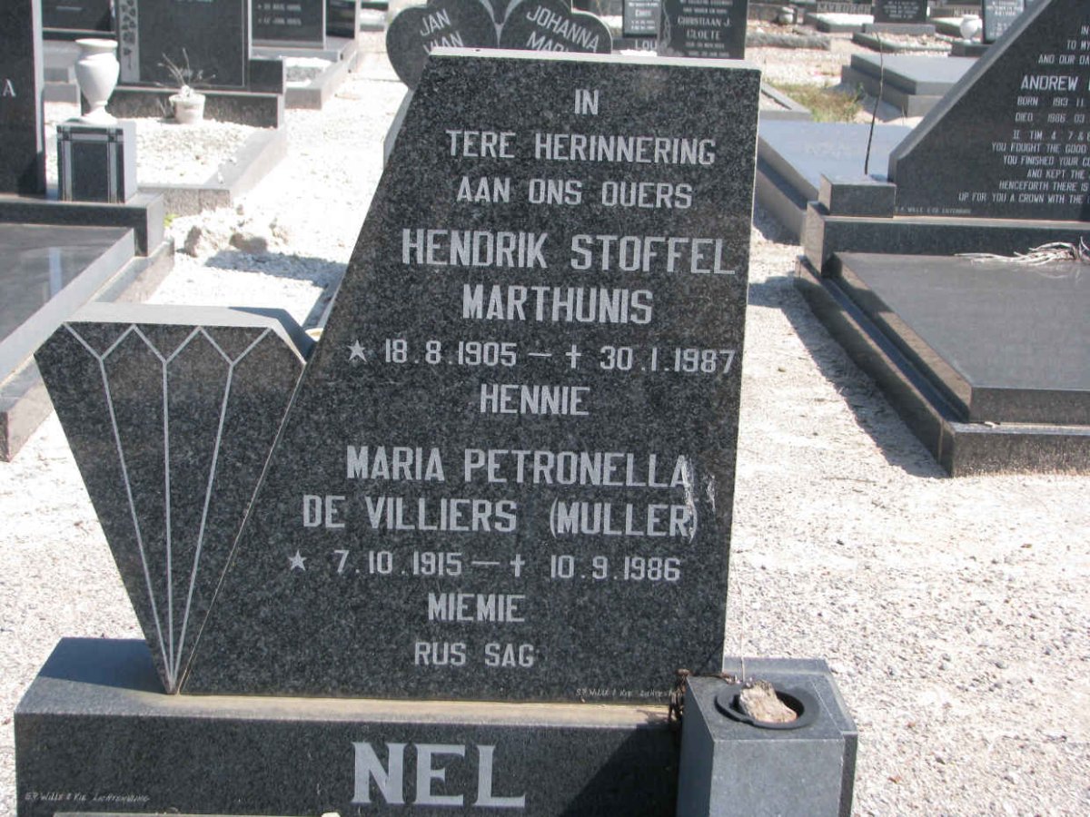 NEL Hendrik Stoffel Marthunis 1905-1987 &amp; Maria Petronella De Villiers MULLER 1915-1986